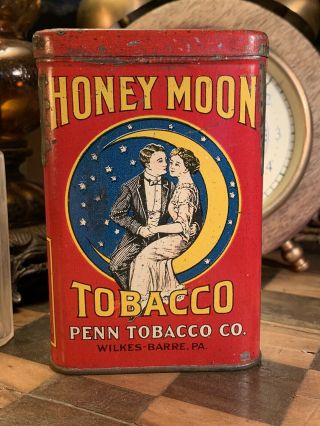✨ Rare Honey Moon Tobacco Tin Two On The Moon Vintage Advertising 