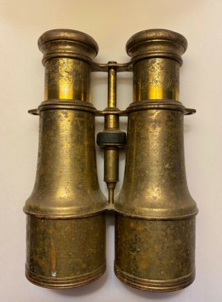 Vintage Artillery (brand) Brass Binoculars W/ Leather Case Great Steampunk Prop