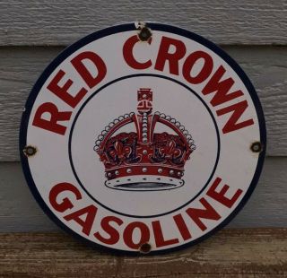 Vintage Red Crown Gasoline Porcelain Metal Sign Gas Oil Pump Plate 11 3/4