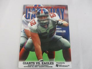 Oct 22 2001 York Giants Vs Eagles Gameday Program W Dusty Zeigler