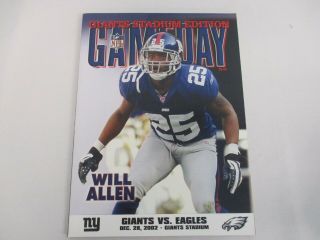 Dec 28 2002 York Giants Vs Eagles Game Day Program W Will Allen