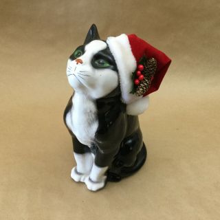 Vintage Enesco Christmas Ornament Ceramic Animal Cat Kitten 8.  5 " Tall