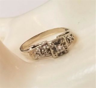 Antique 14k White Gold Diamond Engagement Wedding Ring Size 5.  75