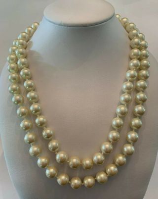Vintage Signed Ralph Lauren Double Strand Faux Pearl Necklace Rhinestone Clasp