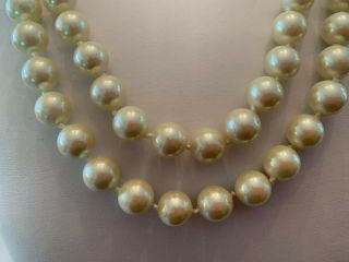 Vintage Signed Ralph Lauren Double Strand Faux Pearl Necklace Rhinestone Clasp 3