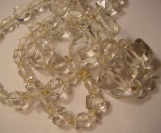 Vintage Estate Antique Graduated Cut Crystal Glass Beaded Hand Knotted Necklace