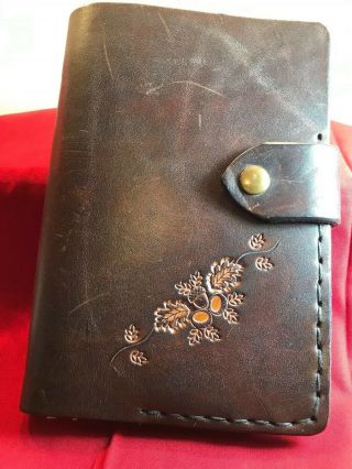 Vtg Leather Address Book Mid - Century Hand Tooled Boho Hippie 1970 