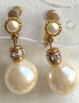 Dauplaise Vintage Earrings Haute Couture Rhinestones & Pearl Drop Chandeliers