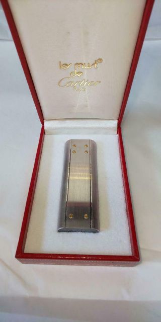 Vintage Cartier Gas Lighter Swiss Made Silver Gold Line Santos