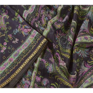 Sanskriti Vintage Blue Saree 100 Pure Silk Printed Sari Craft Decor Soft Fabric