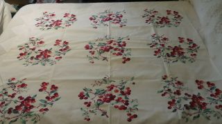 Vintage Cotton Tablecloth Clusters Of Red Cherries 52 " X50 "