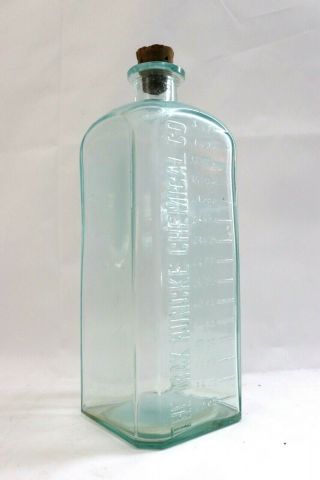 Antique Max Huncke Chemical Embalming Fluid Mortuary Glass Bottle Large Vtg Cork