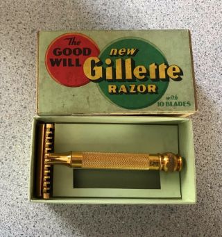 Vintage Gillette (the Goodwill) Gold Open Comb Razor & Box