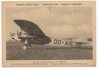 Vintage Airline Issue Postcard - Sabena Fokker Fv11b Oo - Aie
