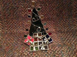 Stained Leaded Glass Vintage Christmas Tree Presents,  Ornaments —stands