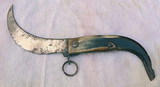 Vintage Navaja Type Curved Blade Knife Ratchet Horn Handle