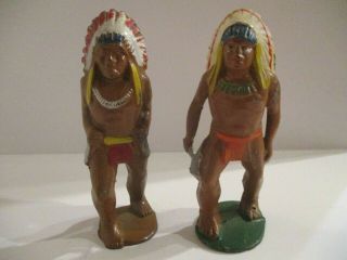2 Vintage Manoil Lead Toy Dime Store Indian Figures M - 37 And M - 38a