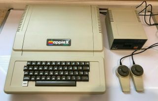 Vintage Apple Ii,  Computer W/ Disk Drive,  Rom Card,  2 Paddles,  Tv Card