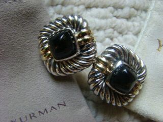 Authentic David Yurman Black Onyx Sterling Silver 14k Vintage Pierced Earrings