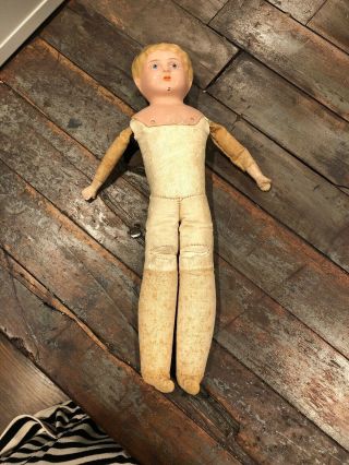 Antique German Minerva Tin Head & Leather And Cloth Body Doll (11 ")