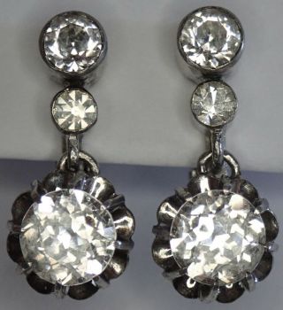 Dazzling Antique Edwardian Art Deco Sterling Silver Diamond Paste Earrings