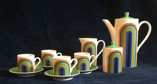 Mcm Mid Century Modern Sol Lewitt Coffee Pot Pottery Porcelain Tea Set Cups