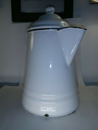 Extra Large Antique Vintage Enamel White Coffee Pot 12 Inches Tall.