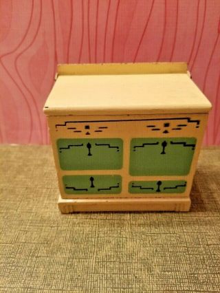 Rare Vintage Antique Solid Wood Painted Kitchen Stove Yellow Green