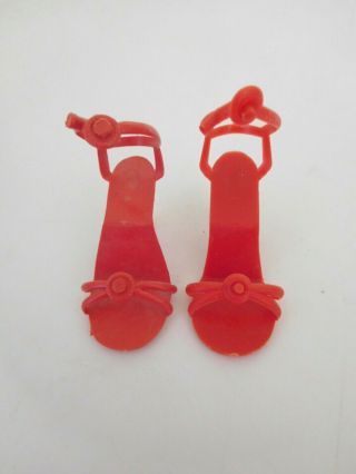 Vintage Red Plastic 2.  25 " High Heel Shoes For Medium Size Fashion Doll