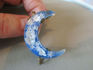 Antique Vintage Rare Art Deco Crescent Moon Reverse Carved Lucite Brooch Pin Old