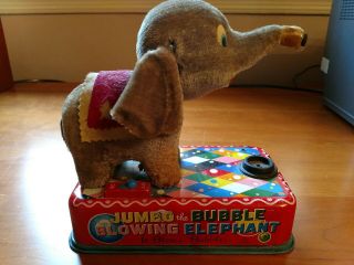 Vintage Jumbo The Bubble Blowing Elephant Yonezawa Japan Tin Toy Battery