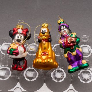 Vintage Disney Minnie Mouse Pluto And Goofy Glass Christmas Tree Ornaments