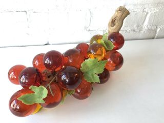 Vtg Orange Lucite Glass Amber Grapes Cluster Driftwood Retro 60’s Mod Decor