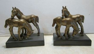 Vintage Cast Metal Bronze Plated Full Standing Horse Bookends Or Doorstops Ss24