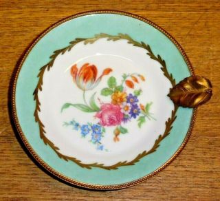Vintage Limoges Porcelain Floral Ashtray W/ Metal Trim & Leaf - 4 1/2 "
