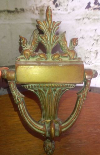 Antique Old Brass Door Knocker Striker Traditional Reclaimed Salvaged Ornate