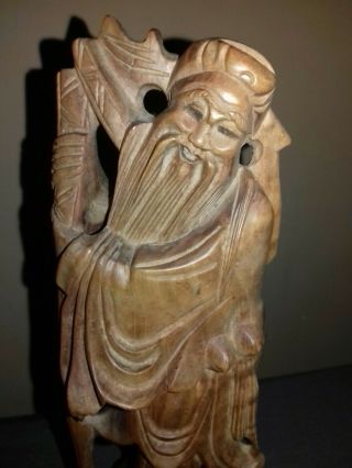 Antique Chinese Hand Carved Wooden Wood Old Wise Man Statue Figure Ornament