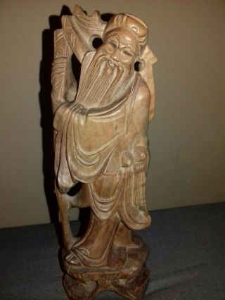 Antique Chinese Hand Carved Wooden Wood Old Wise Man Statue Figure Ornament 2