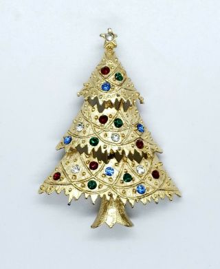Eisenberg Ice Vintage Signed Rhinestone Gold Christmas Tree Brooch Pin 2