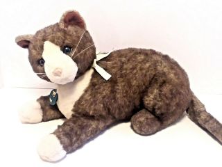 Vintage 1987 Dakin Cat Kitty Plush Stuffed Animal 14 " Brown & White Blue Eyes
