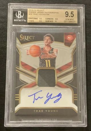 Trae Young 2018 Panini Select Rookie Rc 2 Color Relic Auto Sp /199 Bgs 9.  5/10