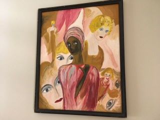 Vintage Sixties Mid Century Modern Signed Oil Painting/ethnic Women