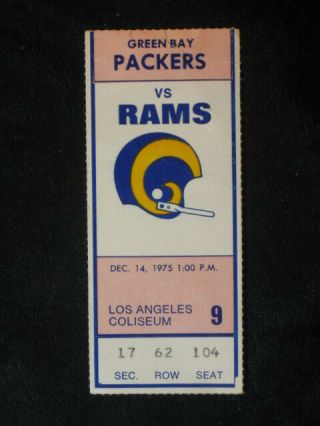 December 14,  1975 Green Bay Packers At Los Angeles Rams Ticket Stub
