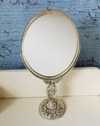 Vintage Standing Vanity Mirror Ornate Floral Magnifying Mirror