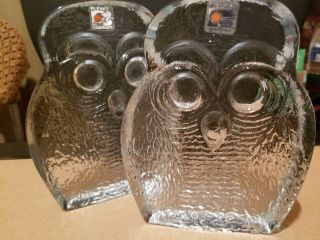 Vintage Pair Solid Glass Blenko Owl Bookends By Joel Meyers Mid Century Modern