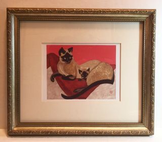 Junichiro Sekino Siamese Cats Art Print From Sosaku Hanga Woodblock Framed 12x14