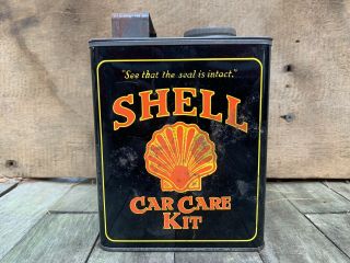 Rare Vintage Shell Car Care Kit Tin - Motor Oil Advertisement - With All Contents