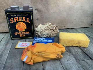 Rare Vintage Shell Car Care Kit Tin - Motor Oil Advertisement - with all contents 2