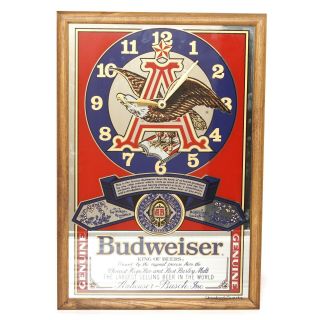 Man Cave Wall Clock Vintage Budweiser - Anheiser Busch Mirrored Eagle Bar Sign