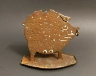 Arts & Crafts Goberg Gesck Hand Hammered Pig Smoking Matchbox Holder Copper